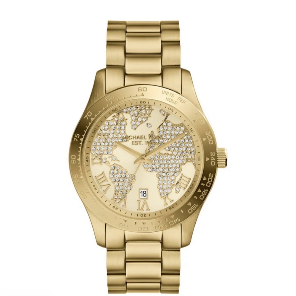 Michael Kors Gold-Tone Crystal World Map Watch MK5959